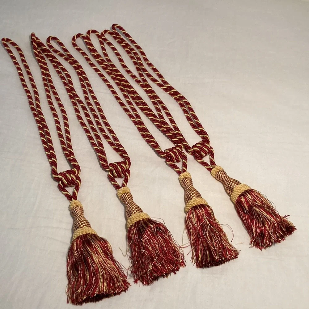 Drapery tie back (4) rope and tassels gold burgundy